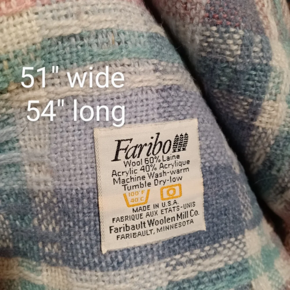 Faribo Vintage Acrylic/Wool Blend Pastel Plaid Fringed Throw USA Made